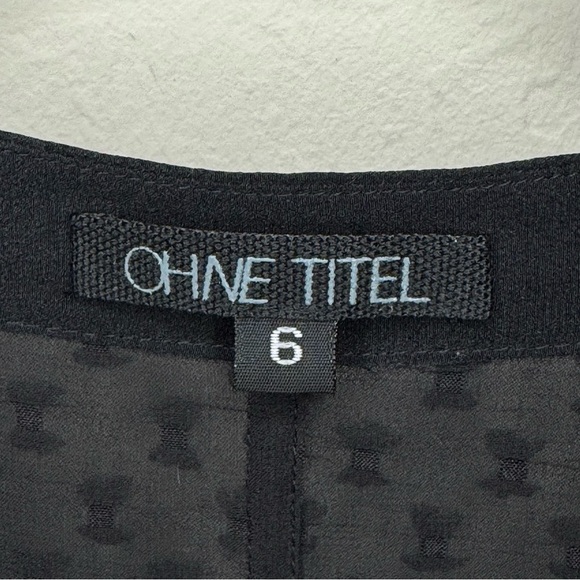 OHNE TITLE Rare Sheer Swiss Dot Loose Fit Black Blouse Tie Neck 3/4 Sleeves Sz 6 - Picture 2 of 15